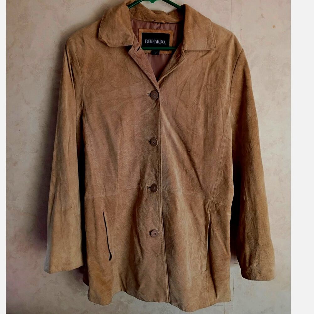 Vintage Bernardo Genuine Leather Suede Jacket Camel Tan Minimalist Utility Coat